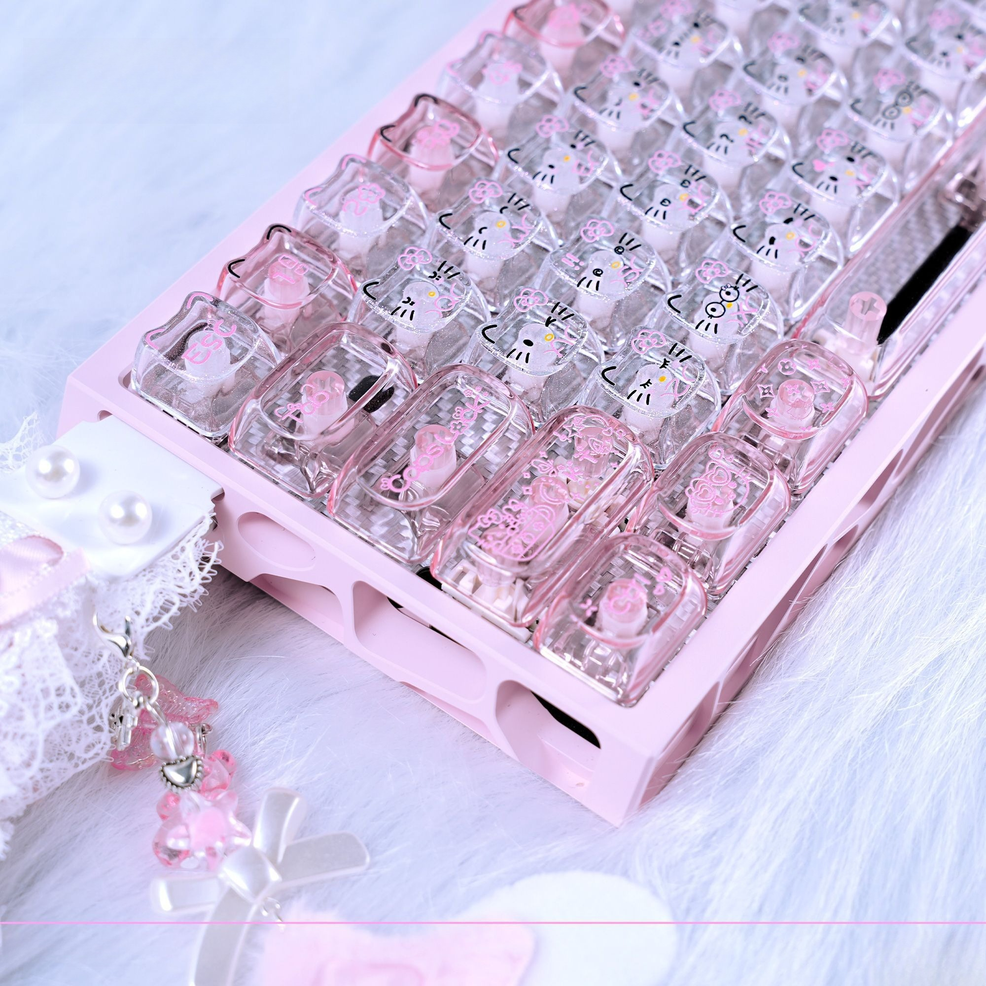Gaming Accessories Kawaii - Anime Sanrio Hello Kitty Transparent Keycaps