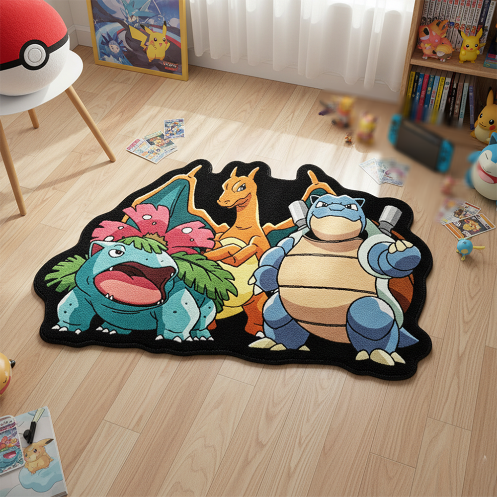 Gaming Accessories For Room - Pokemon Starter Trio Anime Area Rug